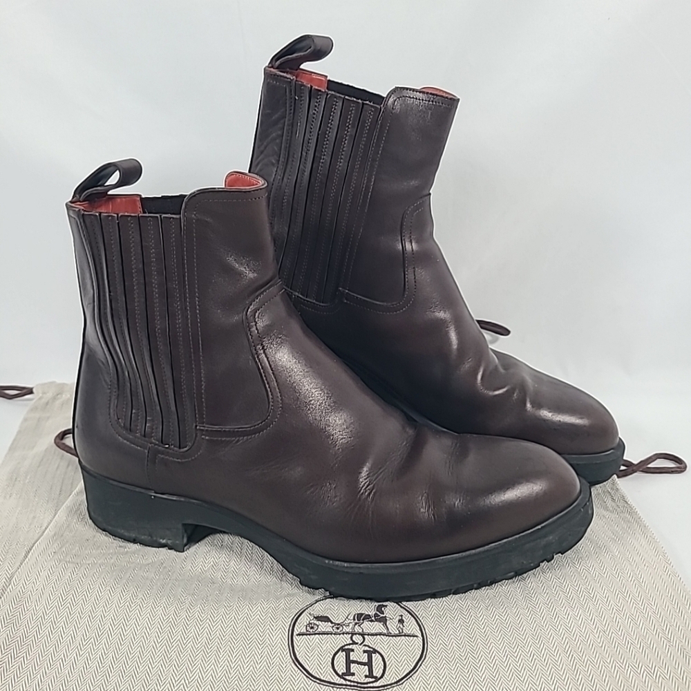 Hermes Kross Training Ankle Boots EU 42 (M 9-9.5, W 12) Brown Leather Made Italy